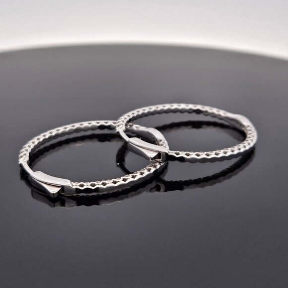 14K White Gold 2.00TCW Diamond Eternity Hoop Earrings 30mm 6.7 Grams - Picture 10 of 14